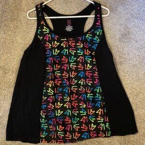 Lane Bryant Black Colorful Logo Print - Stretch Workout Top